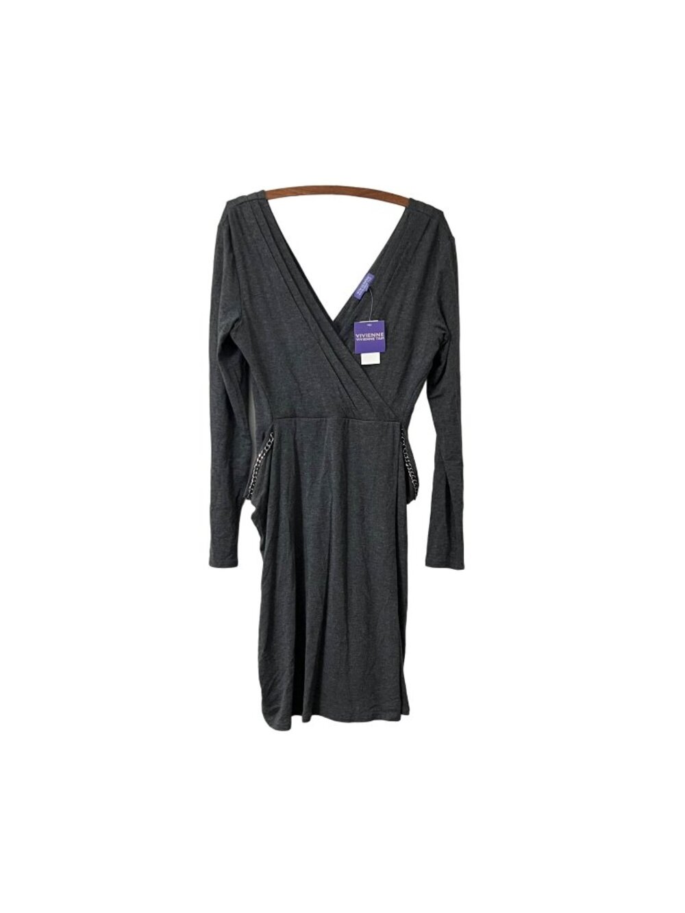 Vivienne Tam Womens Dark Gray Surplice Chain Link Drapey Pockets Dress Size M